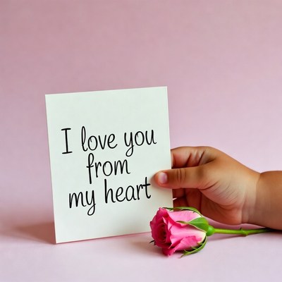 Heartfelt message with pink rose