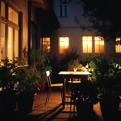 Evening setting with plants and table