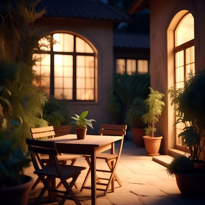 Dinner at outdoor table at night