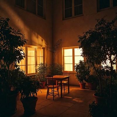 Table and chairs in warm light