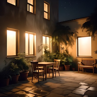 Evening gathering in a courtyard