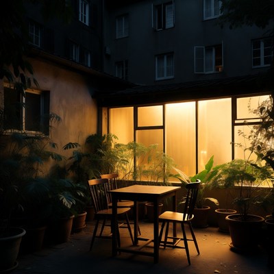 Cozy outdoor seating at night