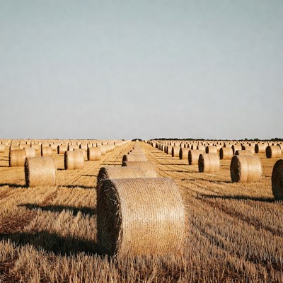 Hay bales in a sunset field