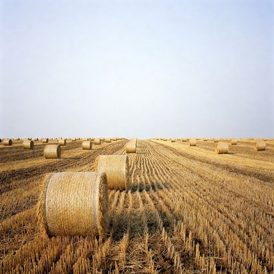 Hay bales in open field