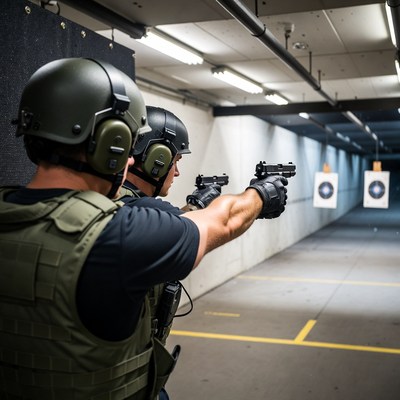 Shooting practice at a gun range
