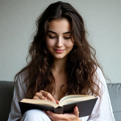 Woman reading a book indoors