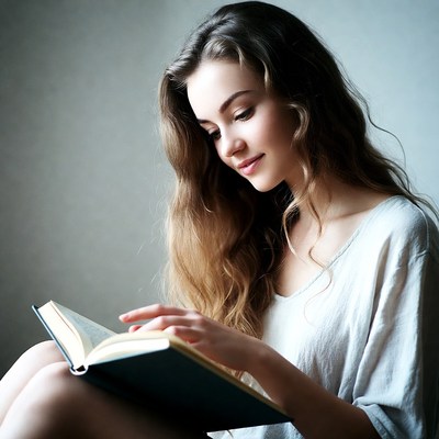 Reading a book indoors at home