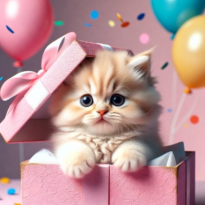 Cute kitten in a gift box