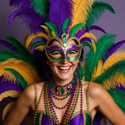 Mardi gras celebration with costume and mask