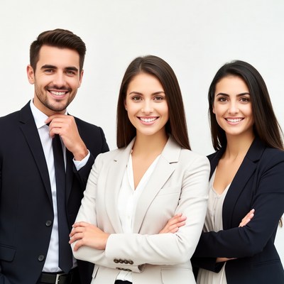 Business professionals smile for portrait