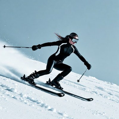 Skiing down a snowy slope in winter