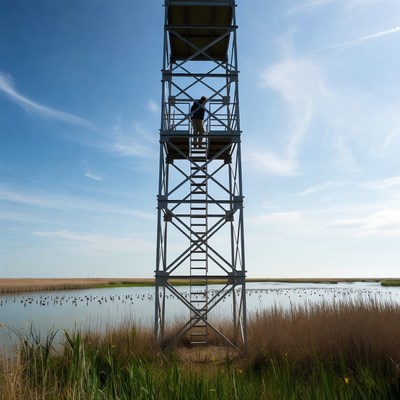 Man observes nature from tower