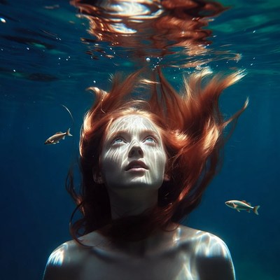 Woman swimming with fish underwater