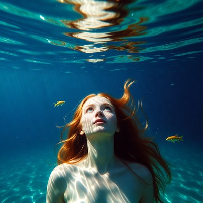 Underwater woman with flowing hair