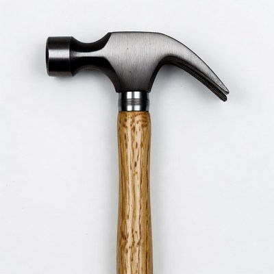 Close up of a hammer with a wooden handle