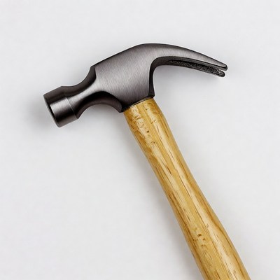 Hammer with wooden handle on white background
