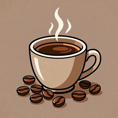 Cup of coffee with beans