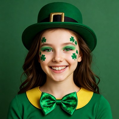 Young girl in green attire for celebration