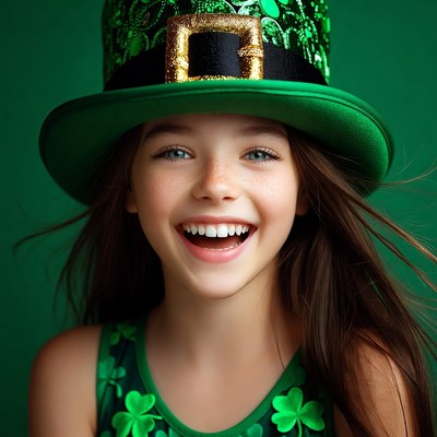 Girl in green hat smiling