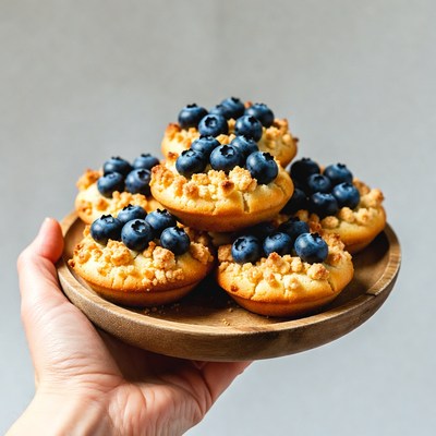 Blueberry pastry on wooden plate