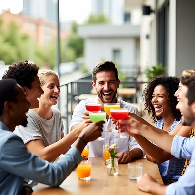 Friends gathering to enjoy drinks outdoors