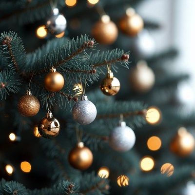 Christmas tree decorations shine bright