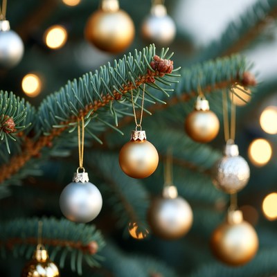 Decorating a christmas tree with ornaments