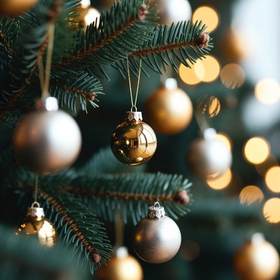 Christmas tree decorations in close-up view