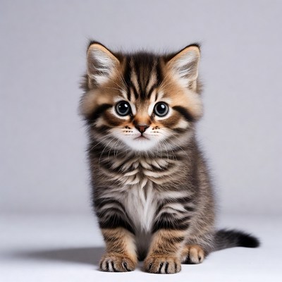 Cute kitten with fluffy fur staring