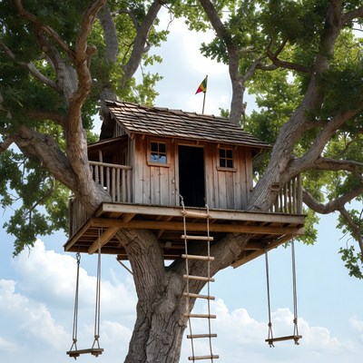 Tree house built in a large tree