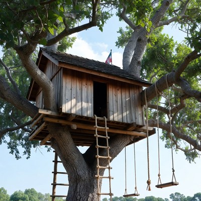 Tree house built in a large tree
