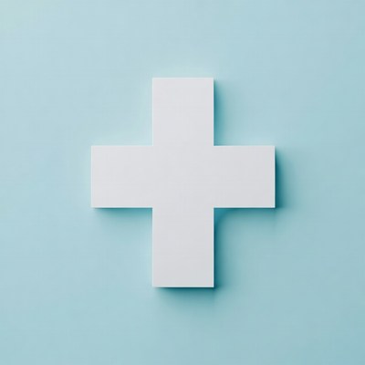 Background in light blue with a white cross