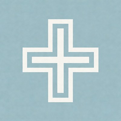 Simple white cross on blue background