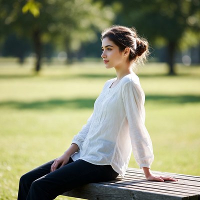 Woman sitting on bench in park