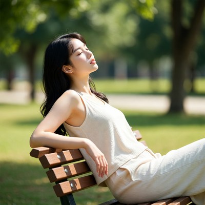 Young woman enjoying sunlight in park