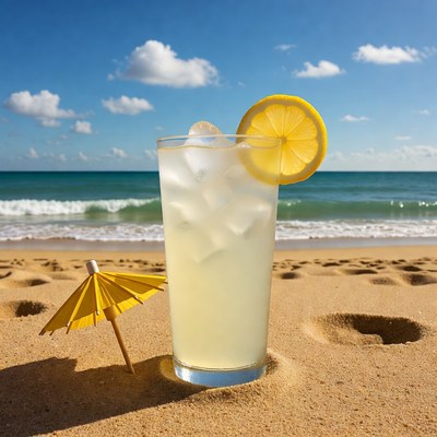Refreshing drink on sunny beach