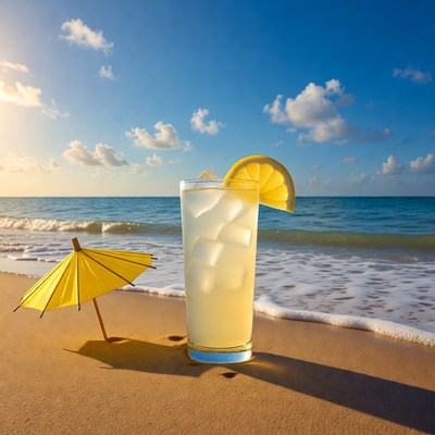 Refreshing drink on the beach shore