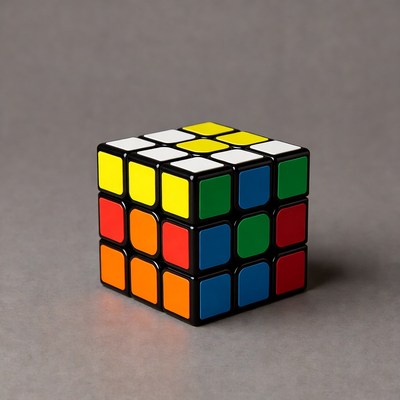 Bright colored cube on a flat surface