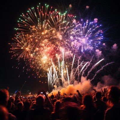 Colorful fireworks display at night