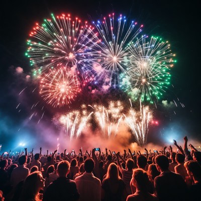 Fireworks light up night sky