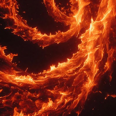 Flames swirl in dark space