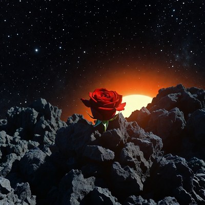 Rose and sunset in space scene