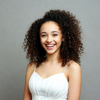 Young girl smiling with curly hair