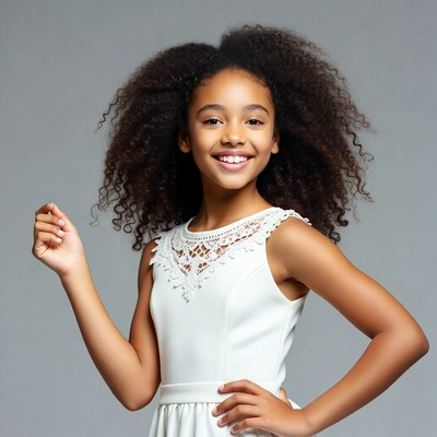 Smiling girl in white dress