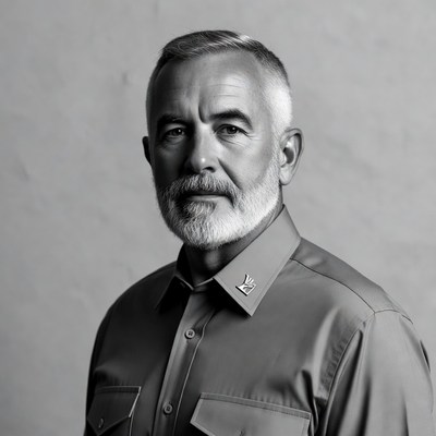 Man with gray beard poses for portrait