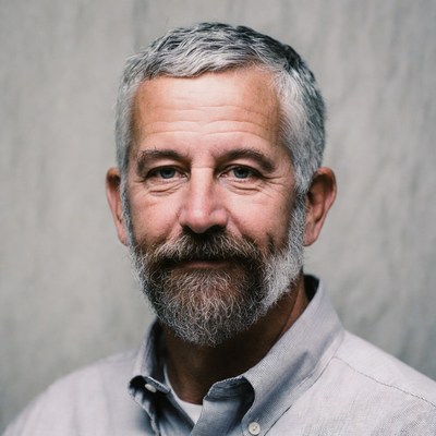 Man with gray beard poses for portrait