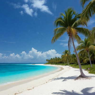 Tropical beach with palm trees and clear water