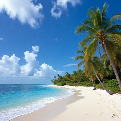 Tropical beach with clear water and palm trees