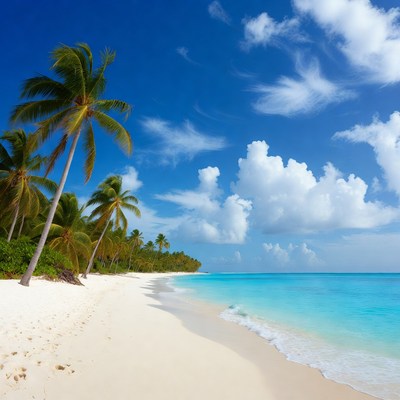 Beach with palm trees and clear sky