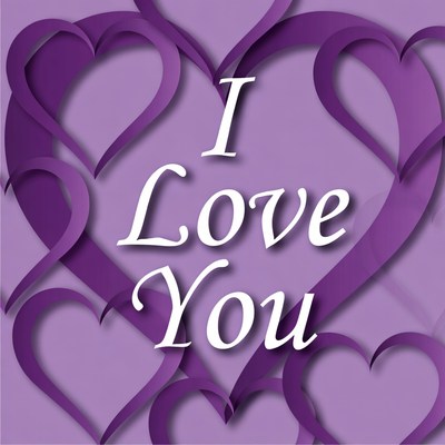 Hearts and love symbols on purple background